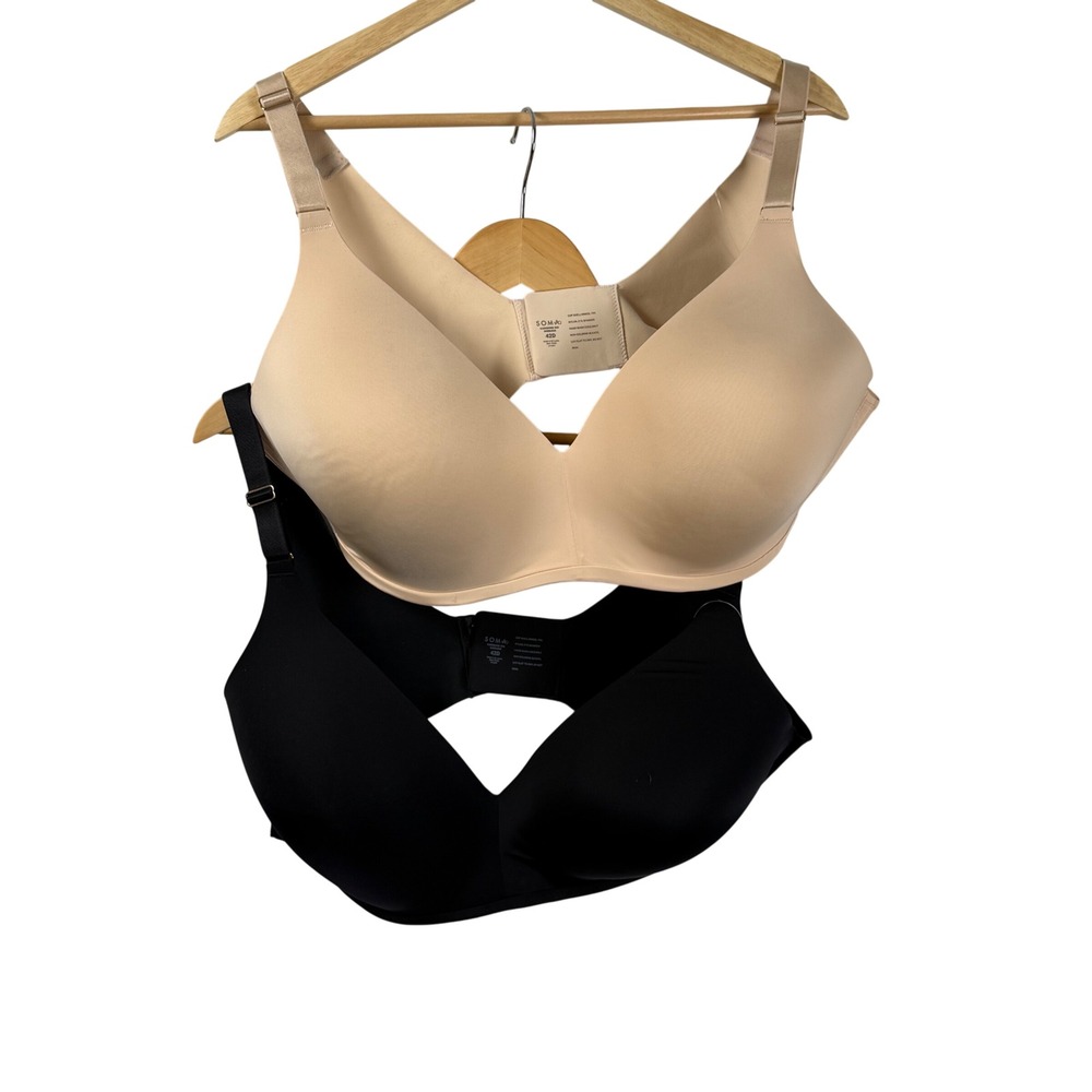 Soma Vanishing 360 Wireless Bras 42D Seamless Black & Pale‎ Sand 2 Pack New NWT